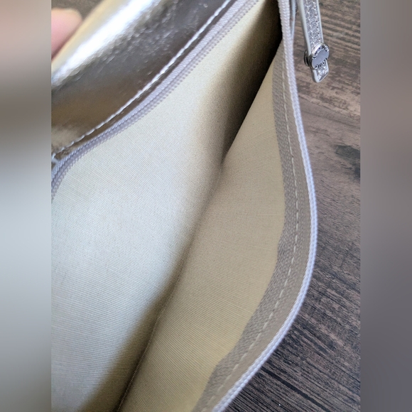 Franco Sarto Metallic Silver Leather Clutch Wallet Organizer Snap Closure - Picture 6 of 6